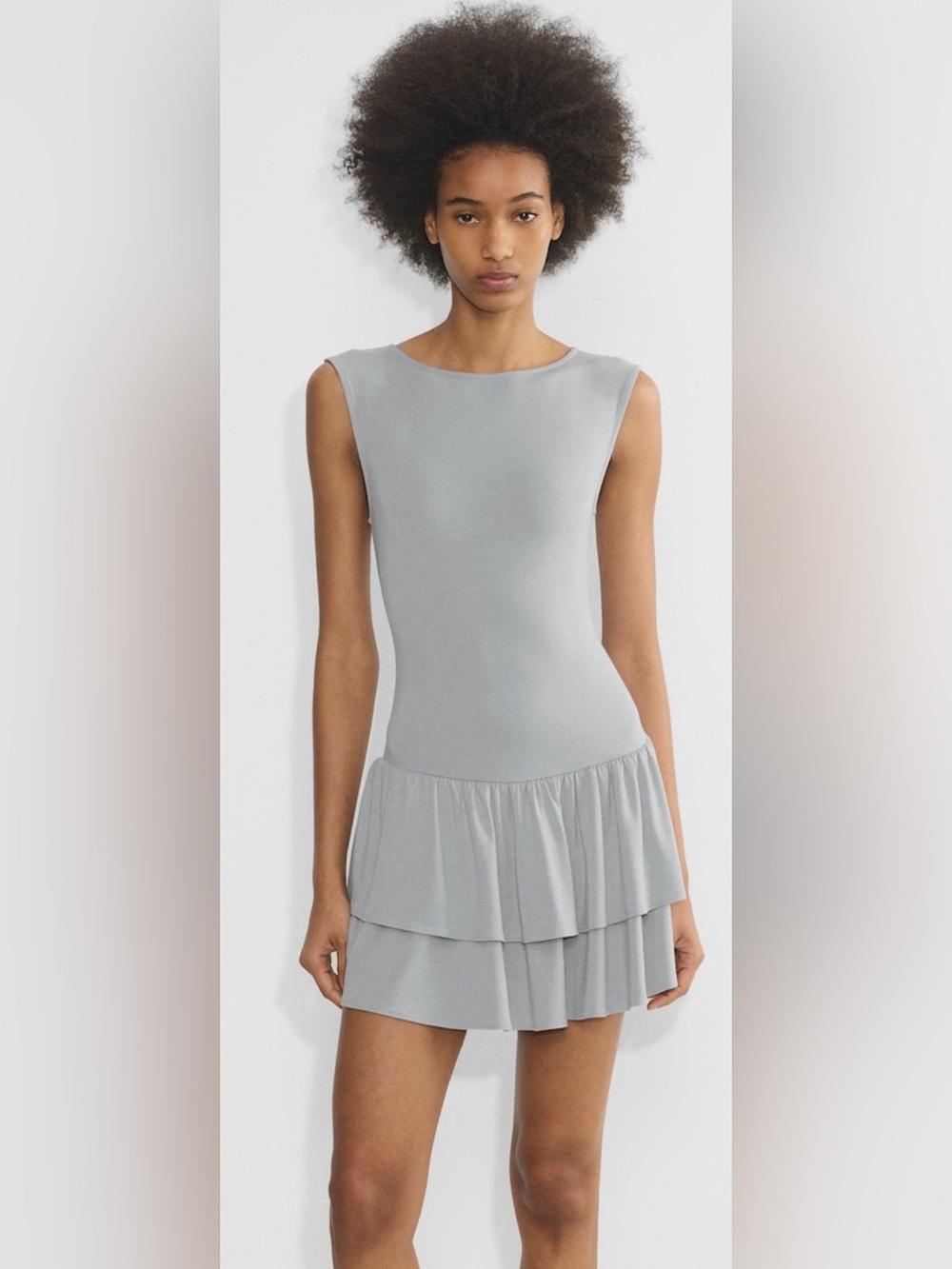NWT Wilfred Bloomsbury Dress Light Gray Tiered Ruffle Sleeveless Dress